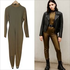 Vintage The Limited Gold Bronze Metallic Long Sleeve One Piece Cat Suit Size XS